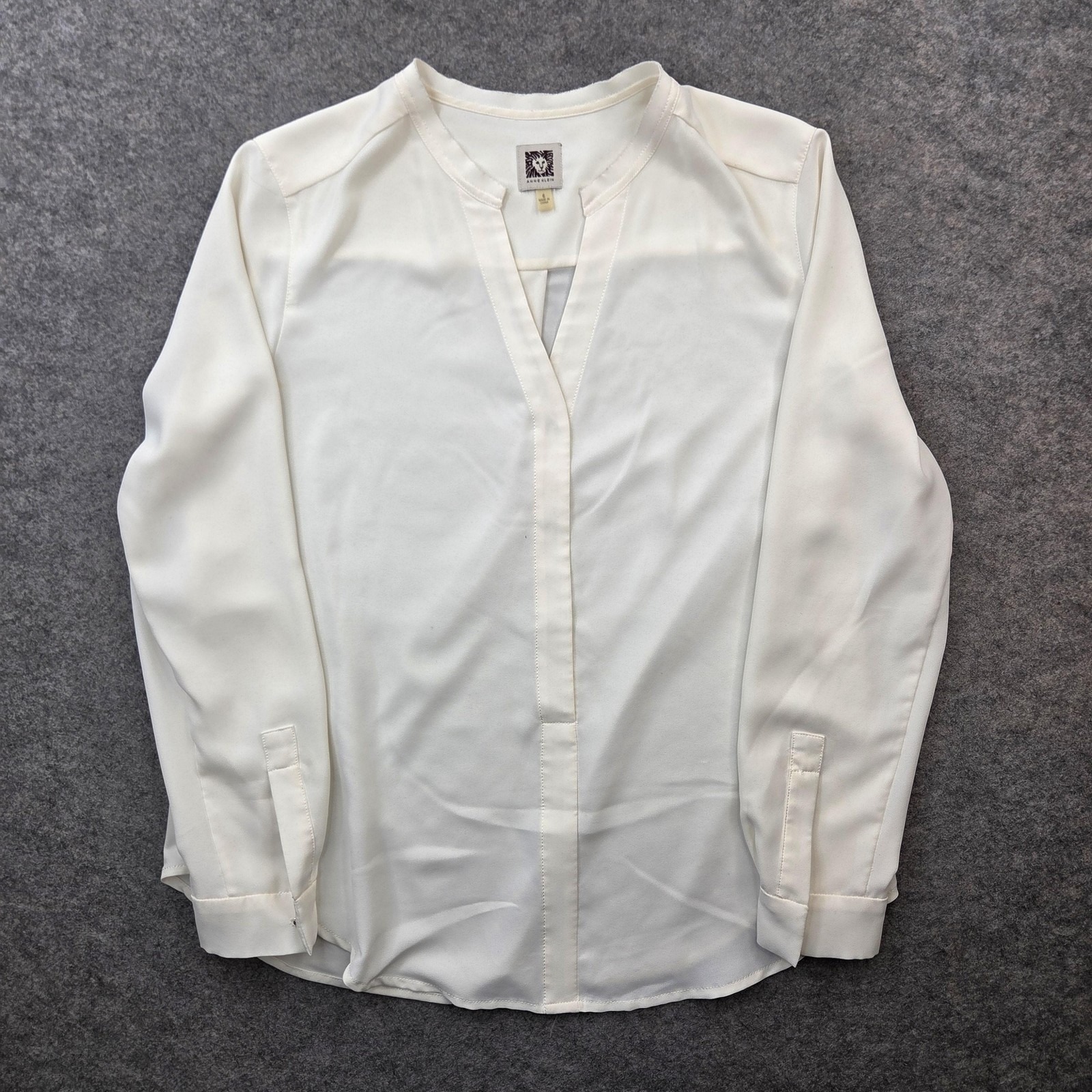 Anne Klein Blouse Womens 6 White V Neck Long Sleeve Pleated Stretch Top